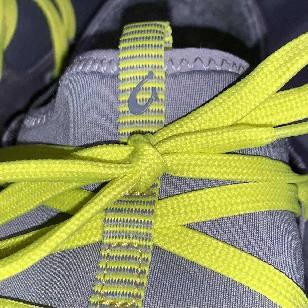 OluKai Miki Li Sneakers Womens 10 Gray Neon Yellow Drop-In Heel 20366-PG26